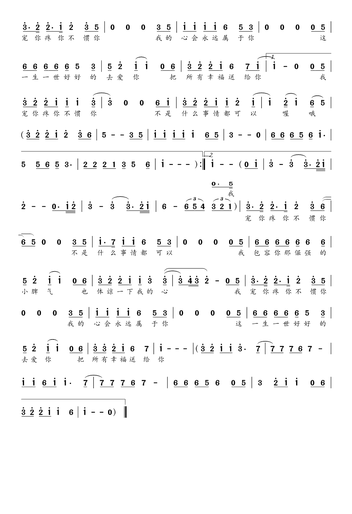 宠你疼你不惯你简谱(歌词)-欧阳尚尚演唱-水鑫曲谱2