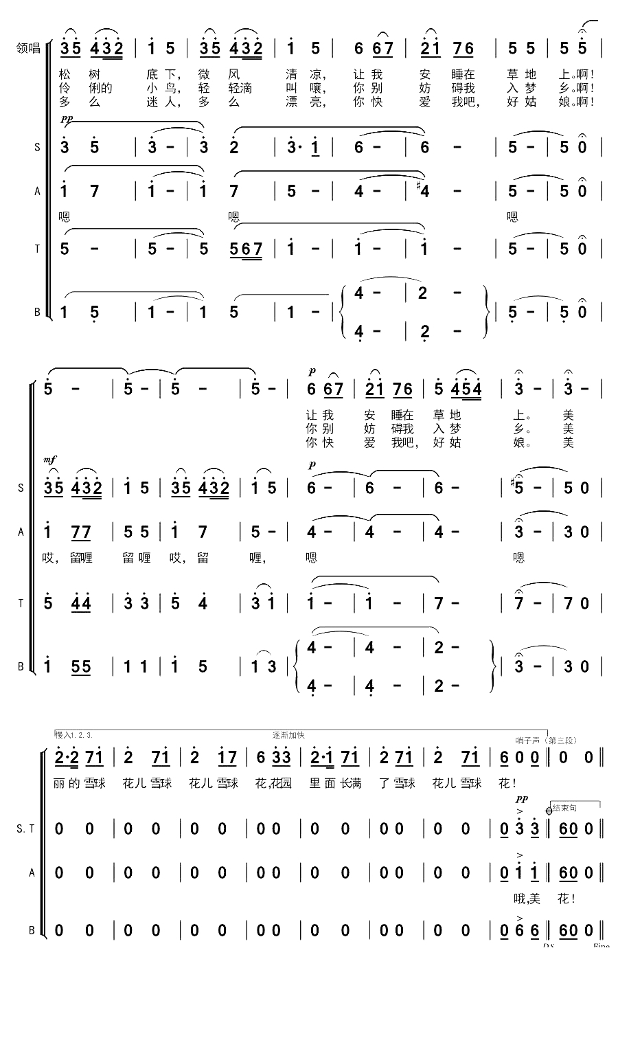 雪球花简谱(歌词)-中央合唱团演唱-谱友布林夏丹上传2
