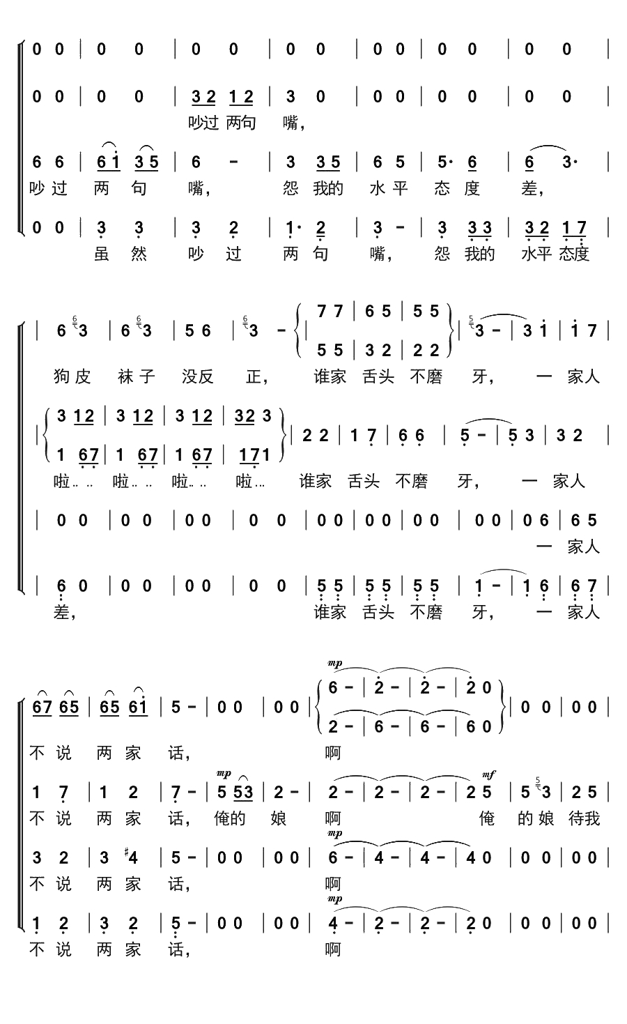 咱们说说心里话简谱(歌词)-演唱-谱友布林夏丹上传10