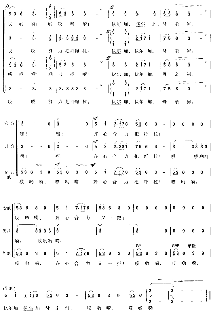 伏尔加船夫曲简谱(歌词)-中央乐团合唱团演唱-谱友布林夏丹上传2
