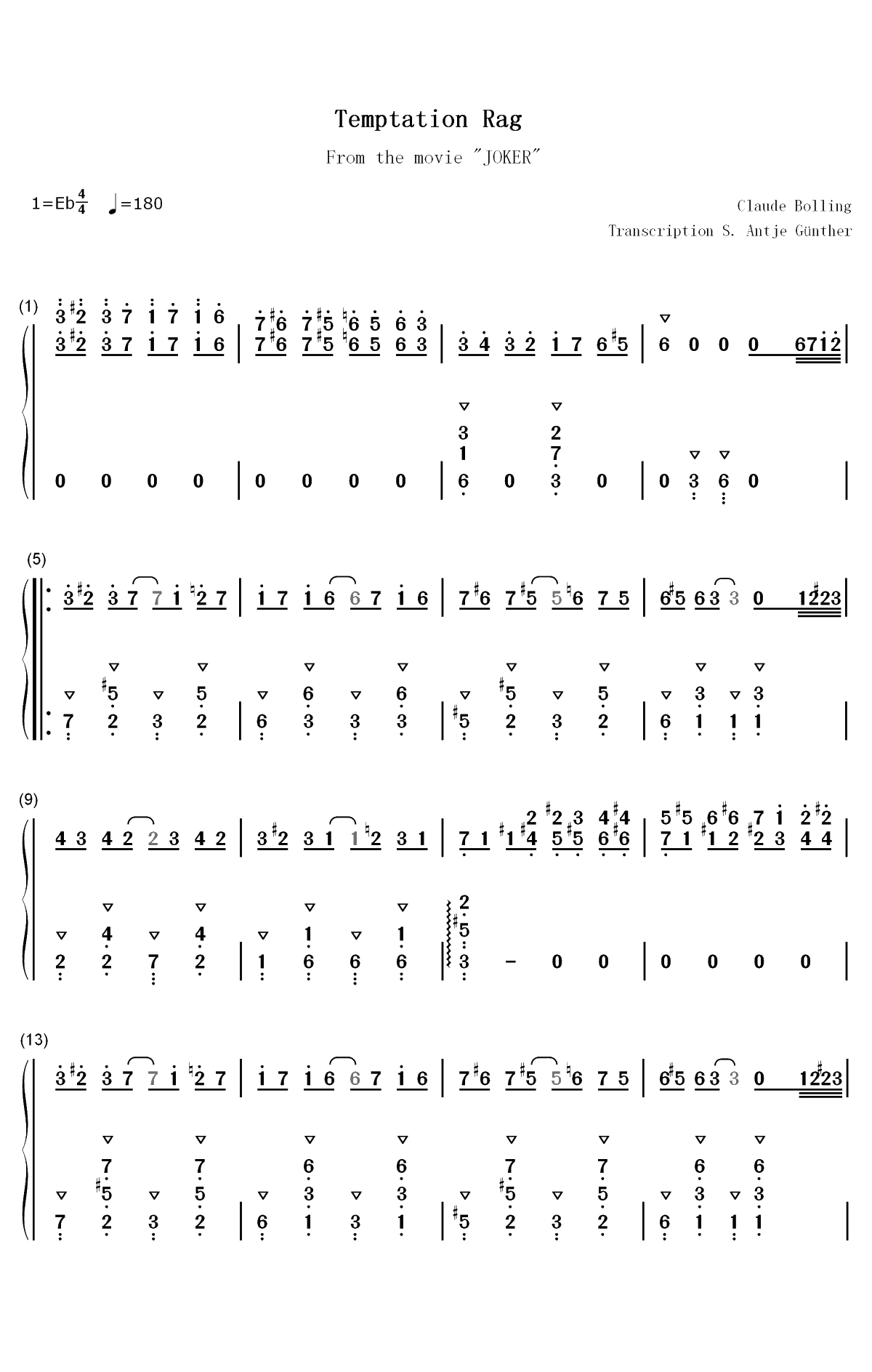 Temptation Rag-小丑OST双手简谱预览1