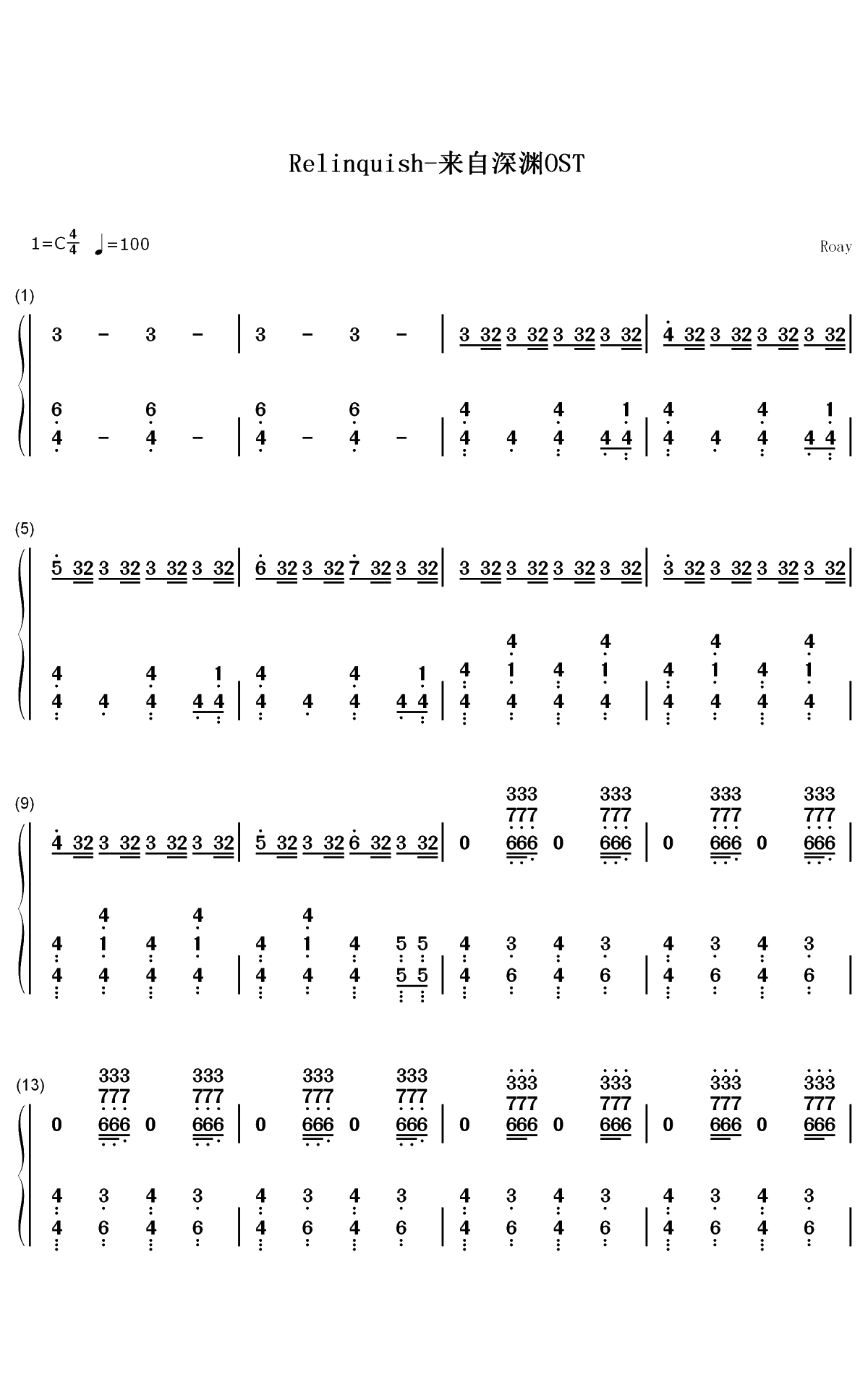 Relinquish钢琴简谱-数字双手-Kevin Penkin1