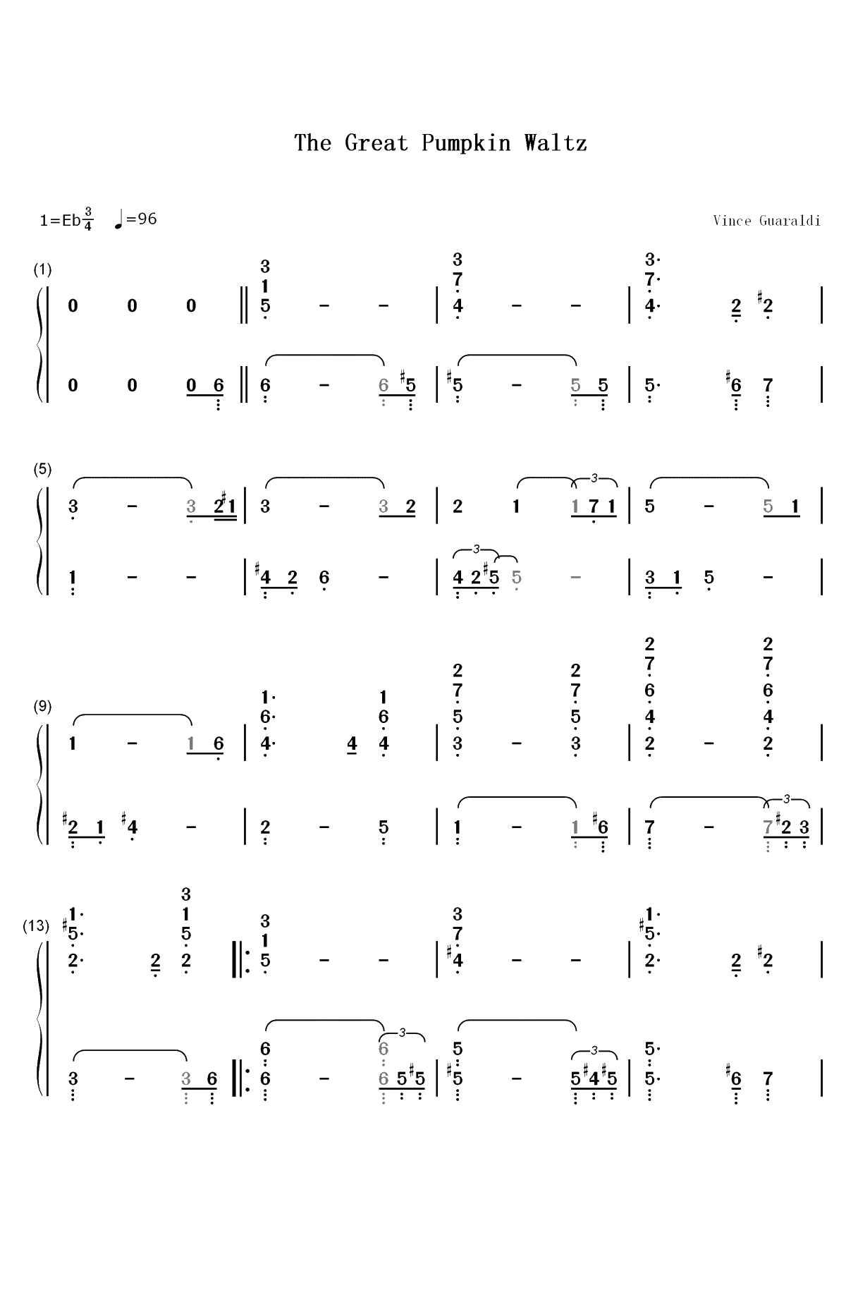 Great Pumpkin Waltz-Vince Guaraldi双手简谱预览1