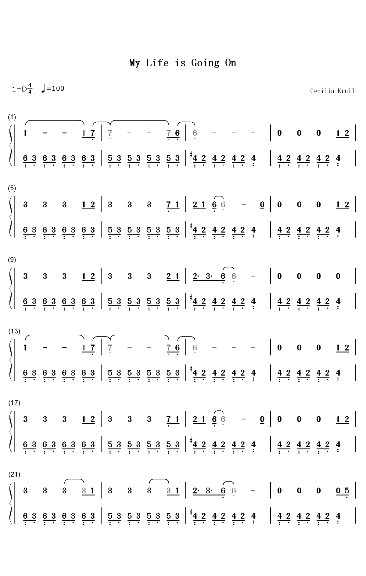 My Life is Going On-纸房子OP双手简谱预览1