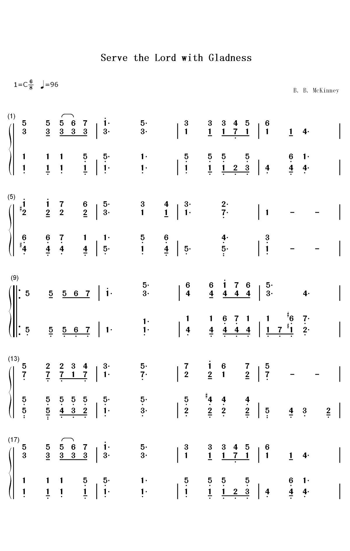 Serve the Lord with Gladness双手简谱预览1