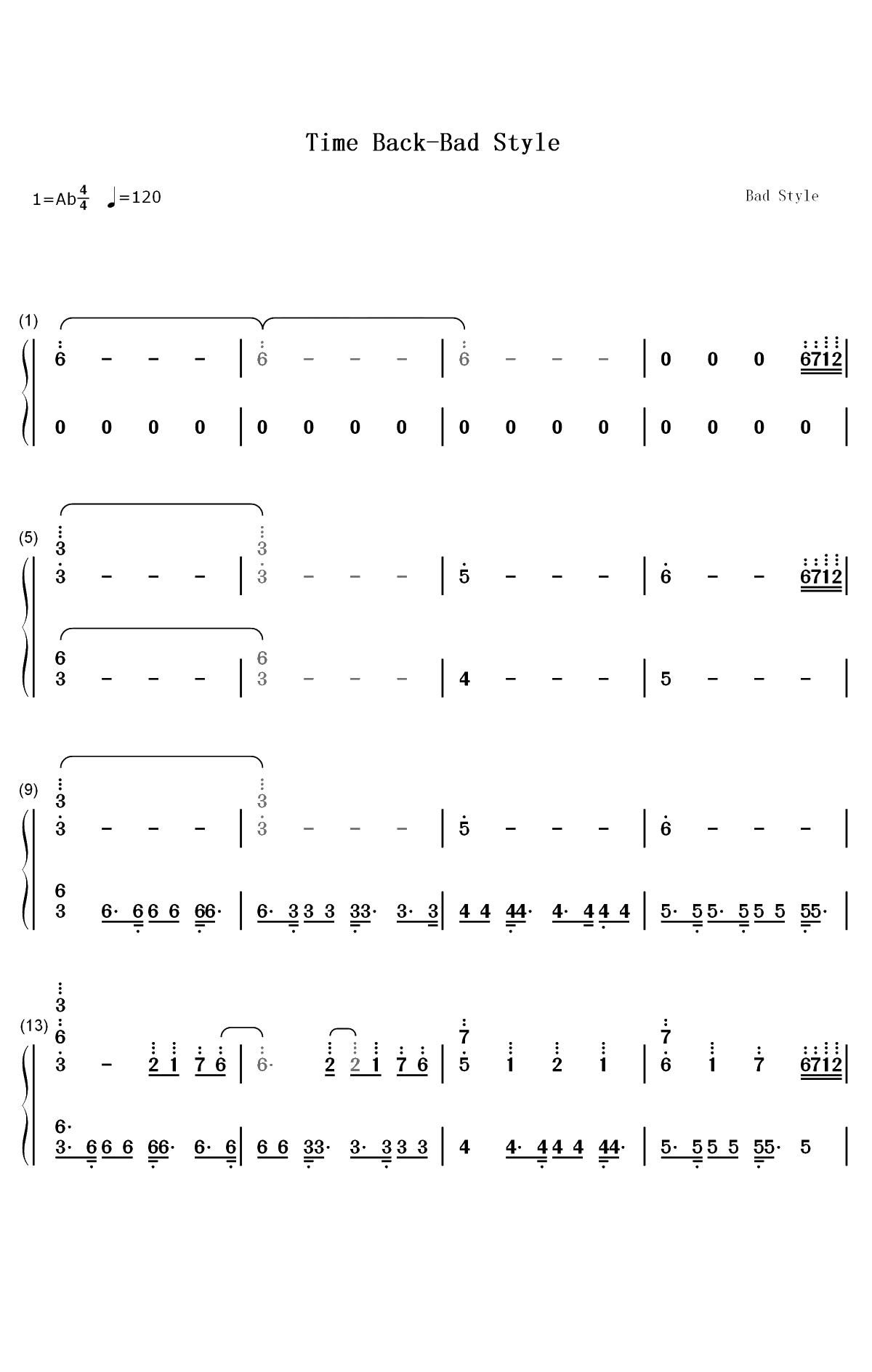 Time Back-节奏感强的纯音乐-抖音超火BGM双手简谱预览1