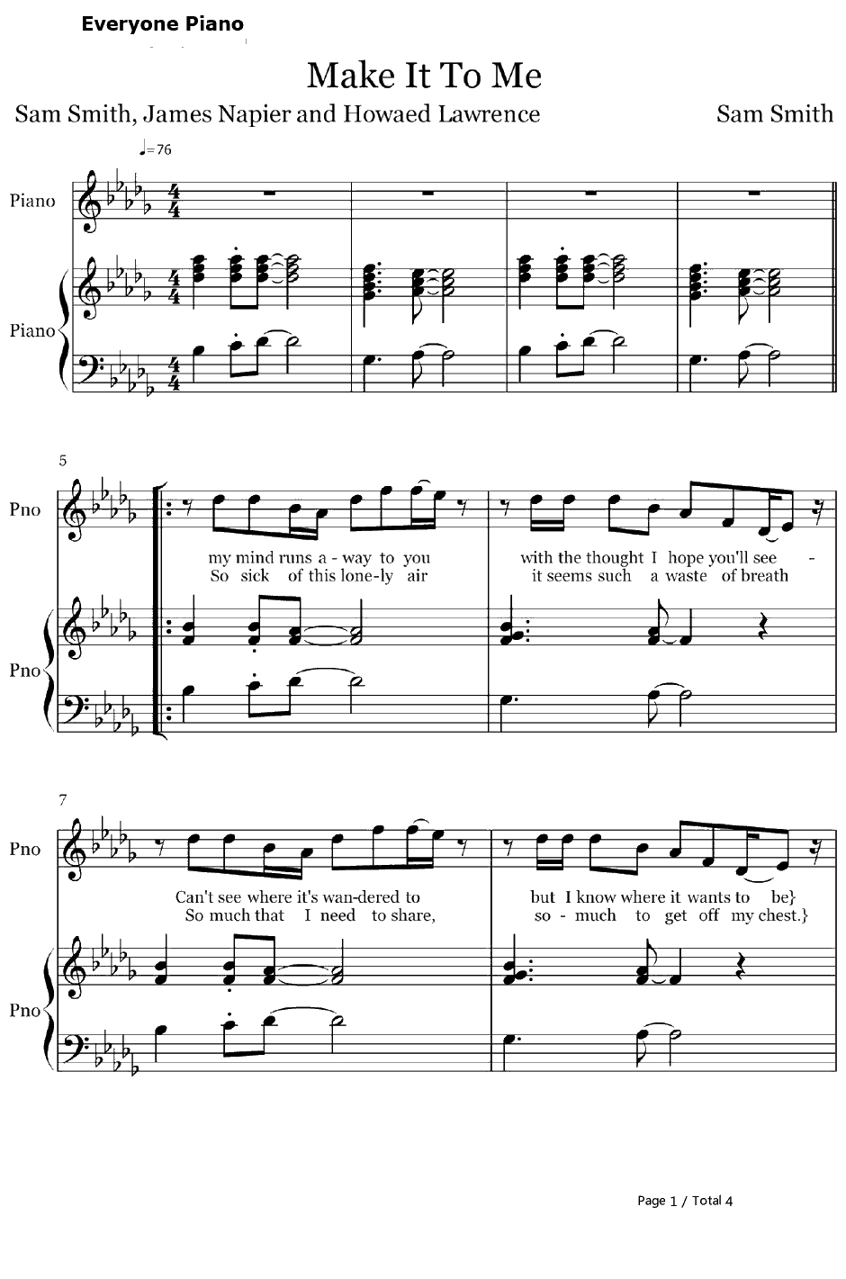 Make It To Me钢琴谱-Sam Smith萨姆·史密斯1