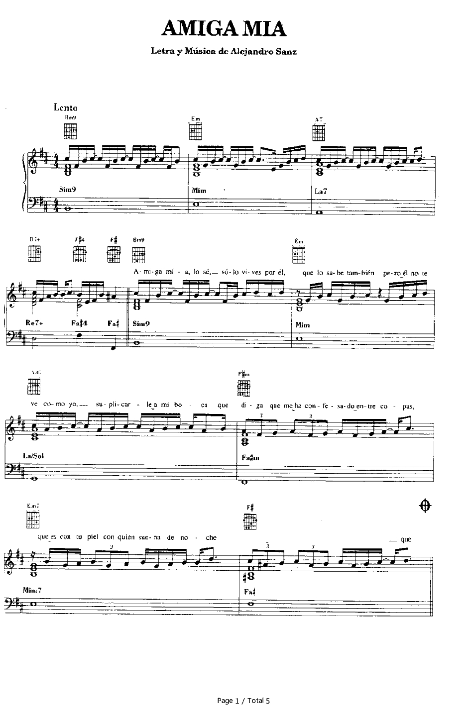 Amiga Mia钢琴谱-Alejandro Sanz1