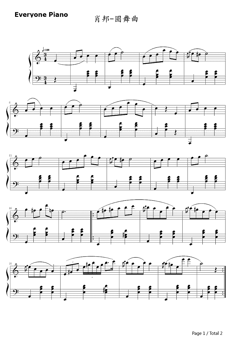 圆舞曲钢琴谱-肖邦Chopin-Waltz1