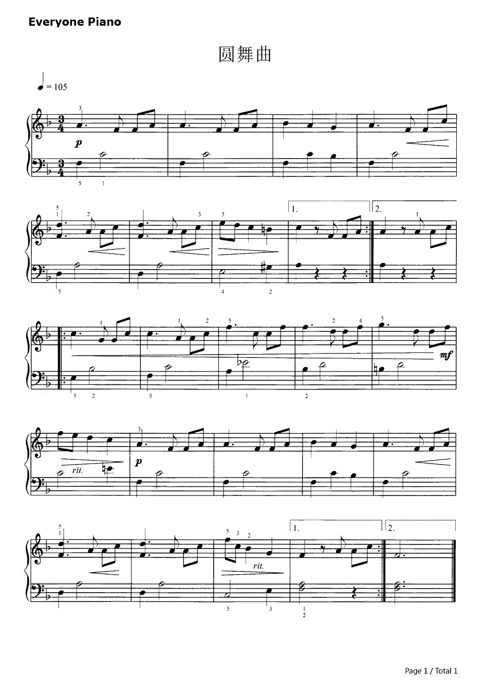 圆舞曲钢琴谱-J.勃拉姆斯1