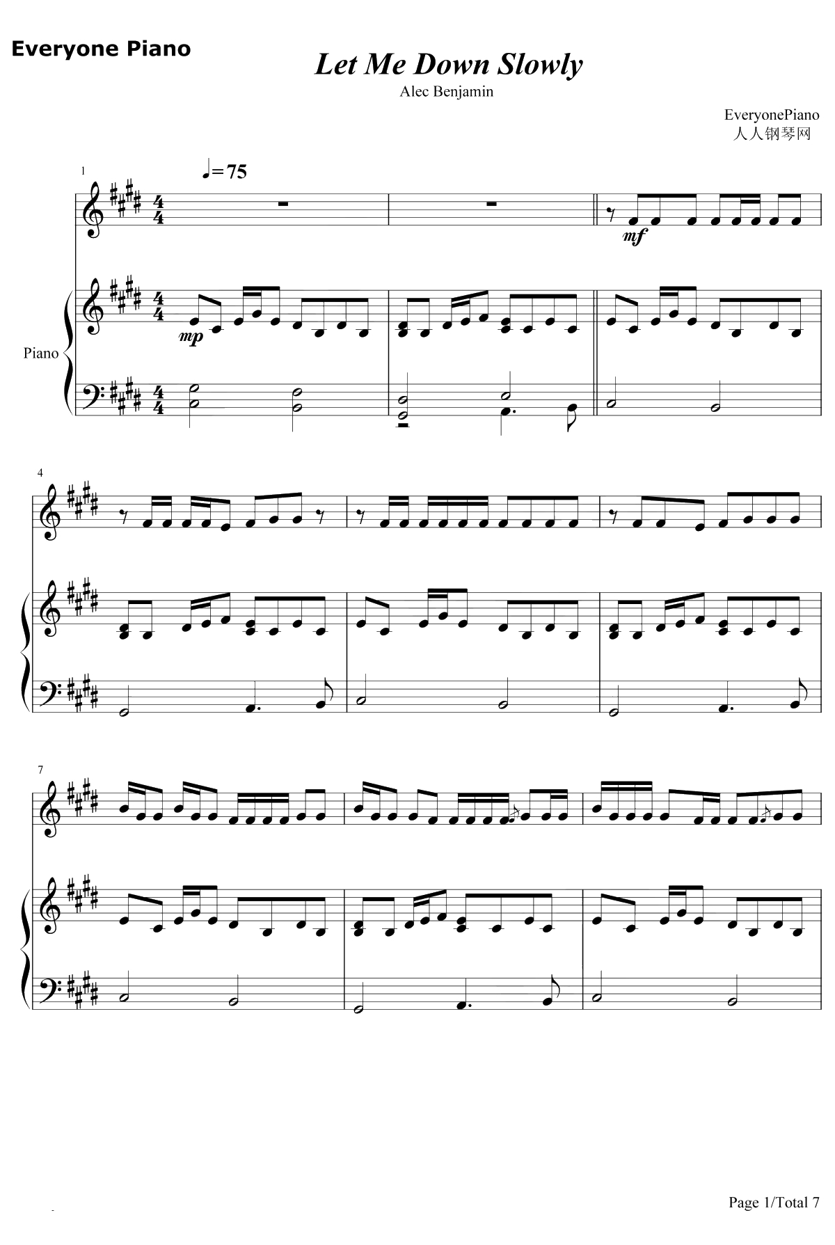 Let Me Down Slowly钢琴谱-Alec Benjamin1