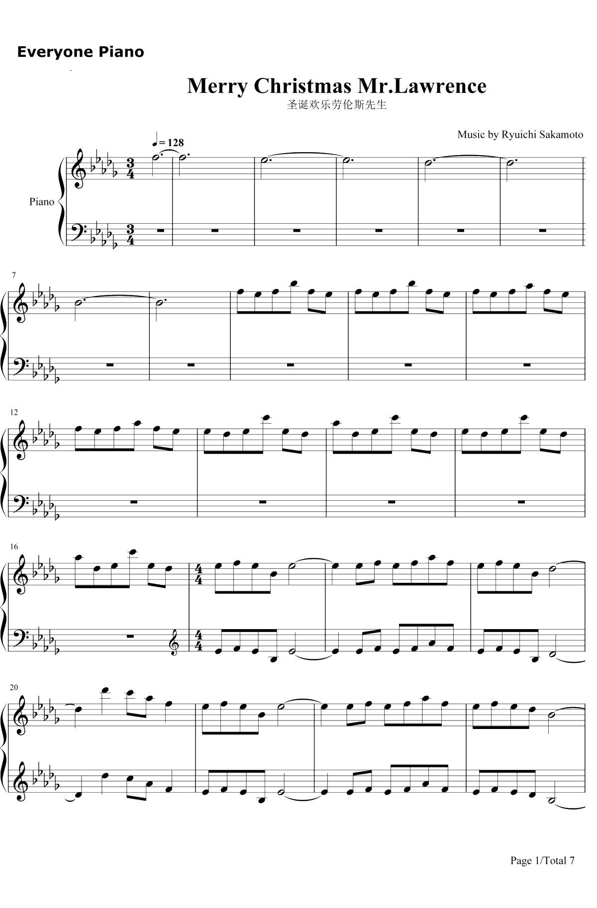 Merry Christmas Mr.Lawrence钢琴谱-HikaruUtada-FYI-圣诞歌曲1