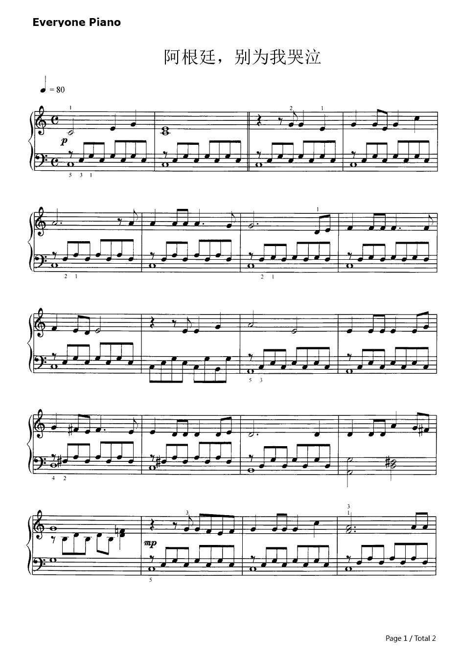 阿根廷别为我哭泣钢琴谱-Madonna（麦当娜）1