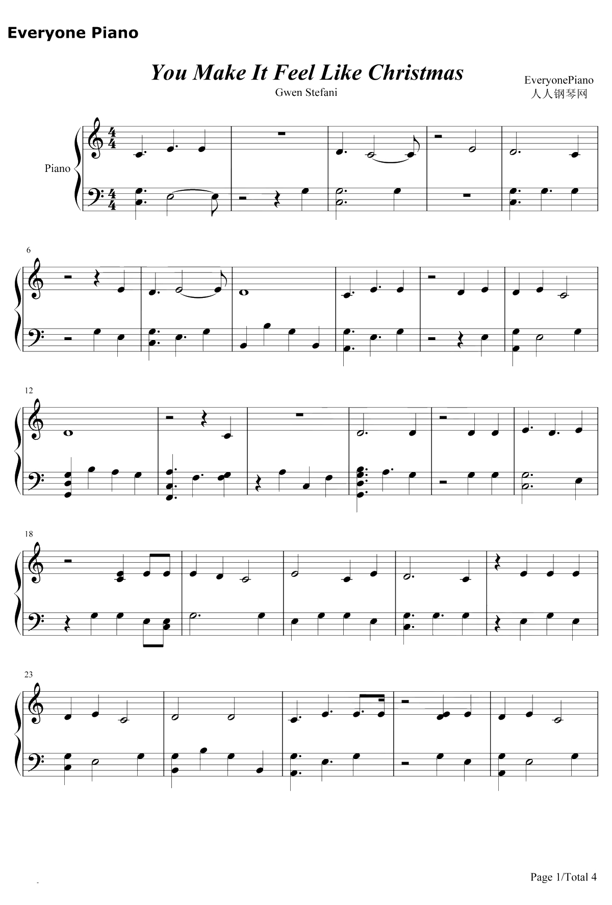 You Make It Feel Like Christmas钢琴谱-GwenStefani1