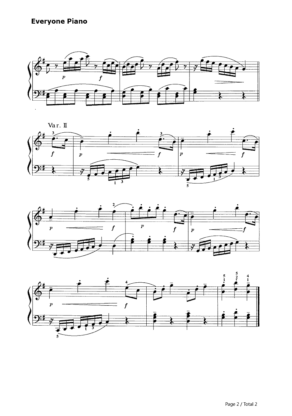 魔笛主题变奏曲钢琴谱-莫扎特索尔2