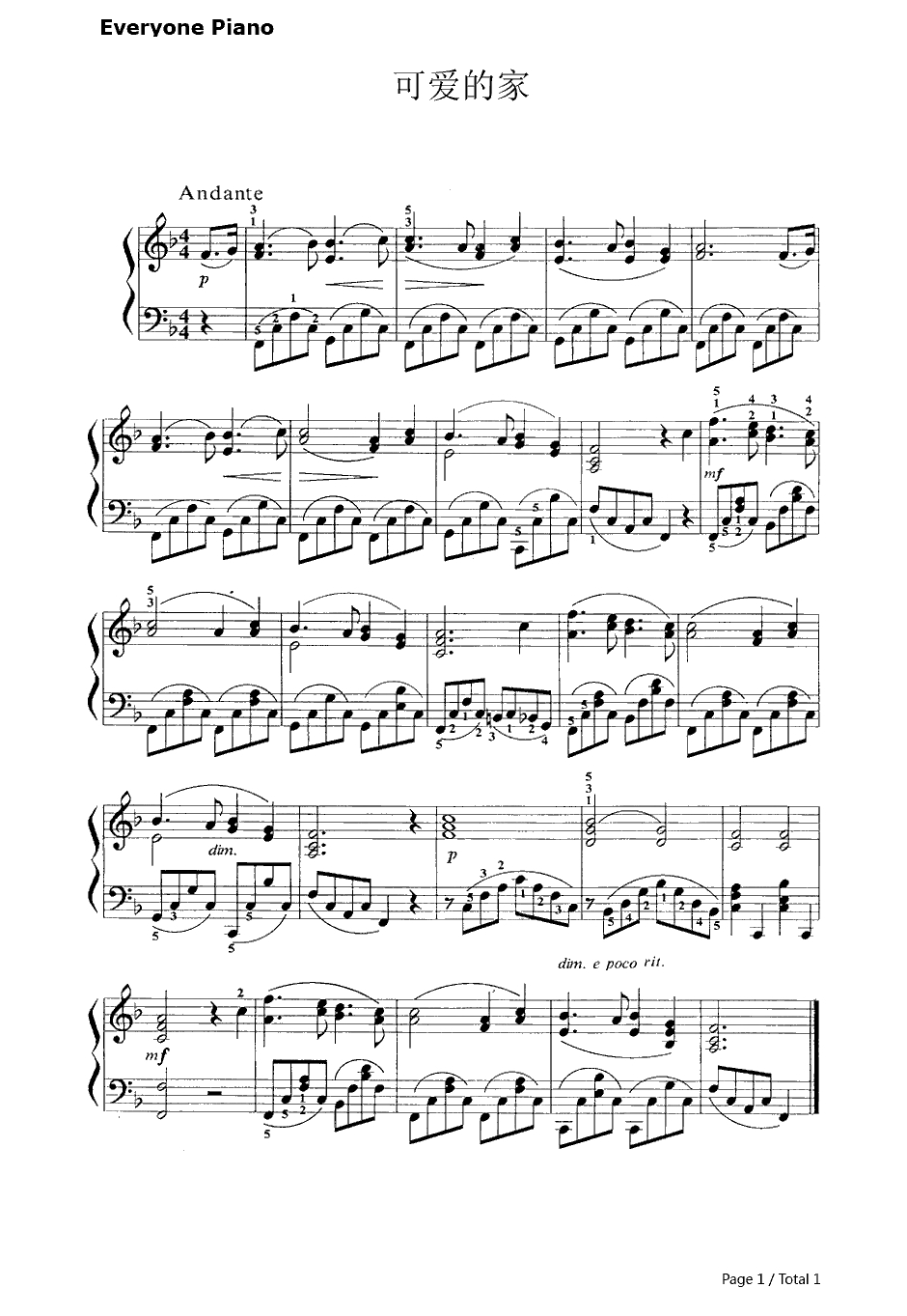 可爱的家钢琴谱-Henry Rowley Bishop1