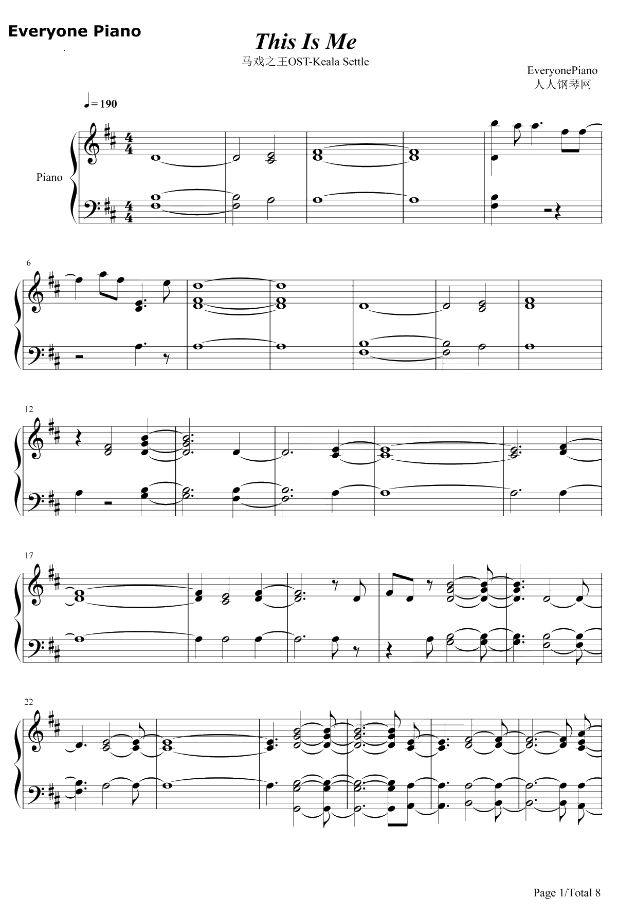 This Is Me钢琴谱-KealaSettle-马戏之王OST1
