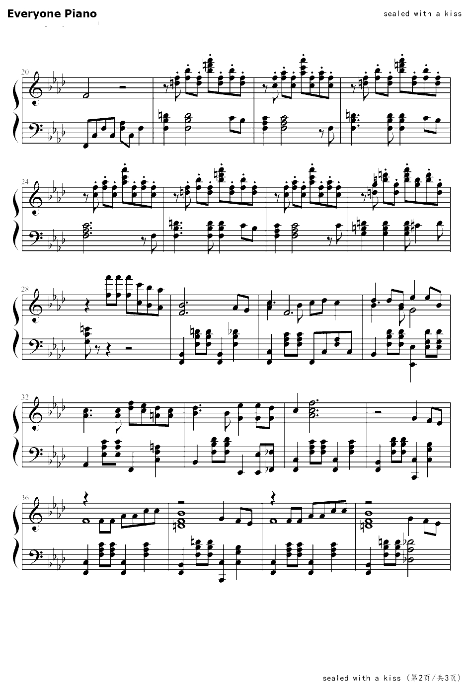Sealed with a kiss（以吻封缄）钢琴谱-Brian Hyland布赖恩·海兰-欧美经典老情歌2
