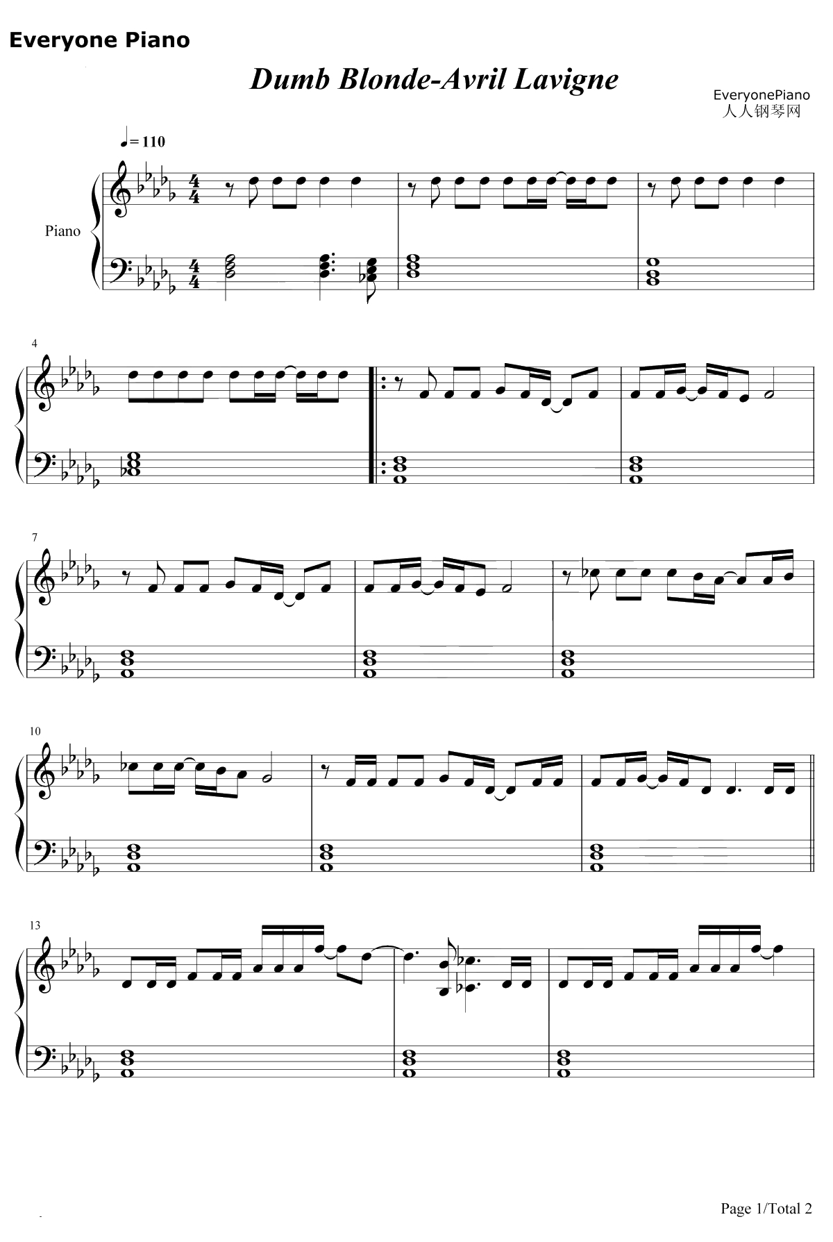 Dumb Blonde钢琴谱-AvrilLavigne1