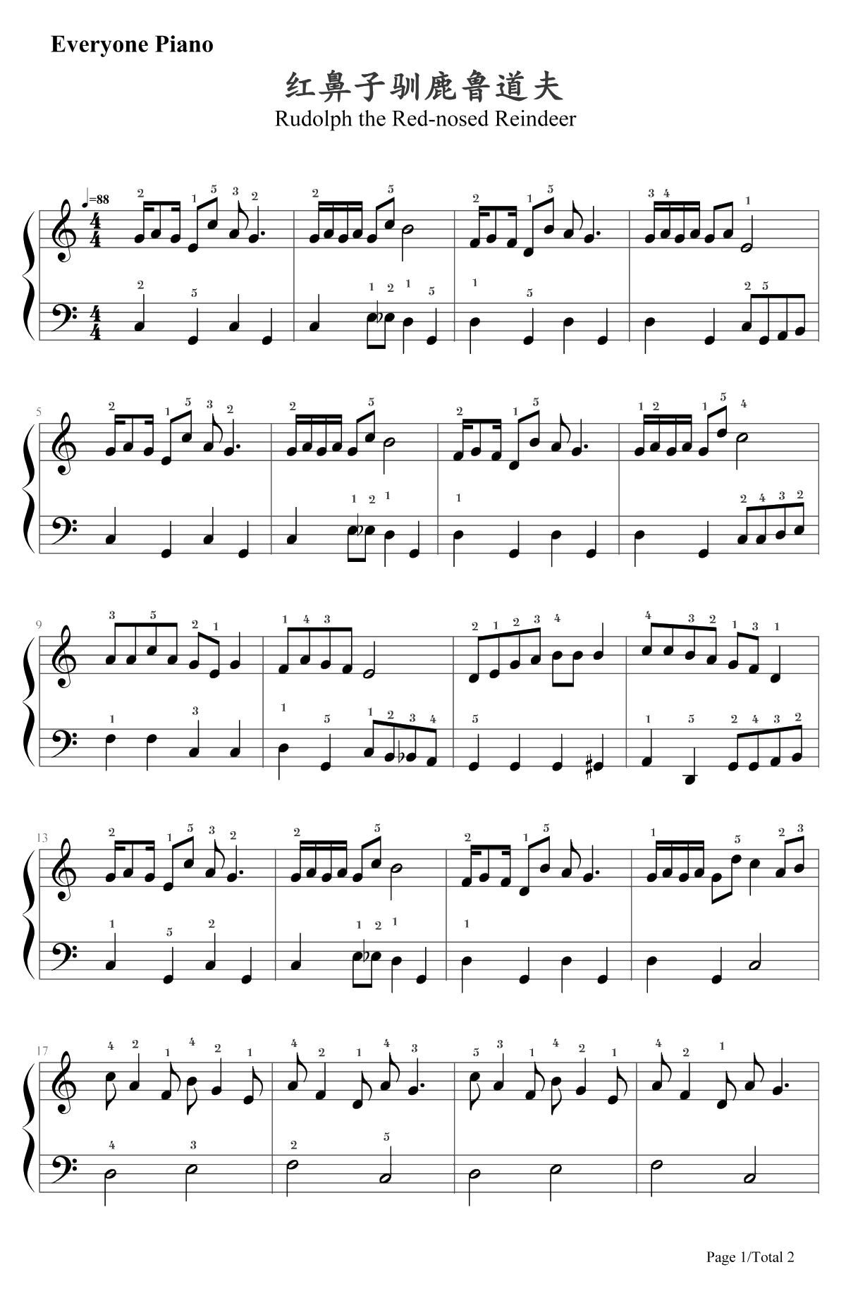 红鼻子驯鹿鲁道夫钢琴谱-圣诞歌曲-经典圣诞歌曲1