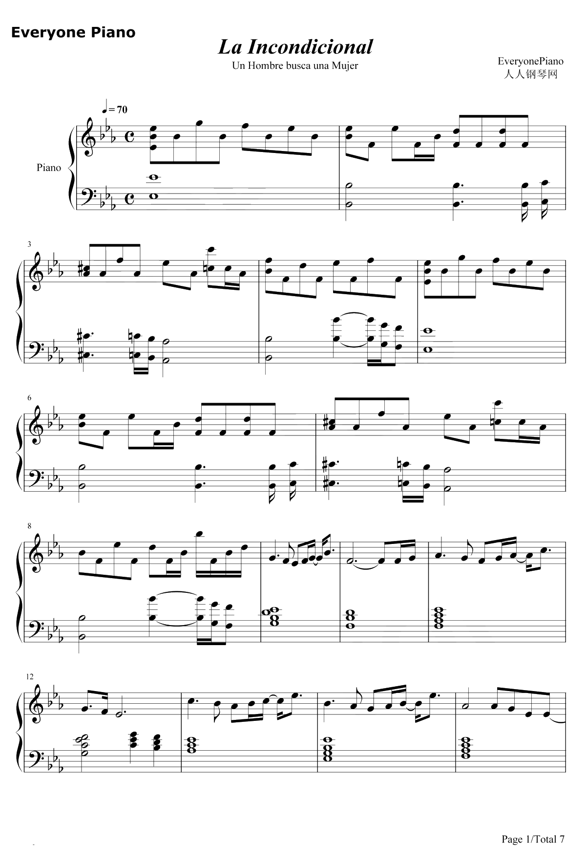 La Incondicional钢琴谱-LuisMiguel1