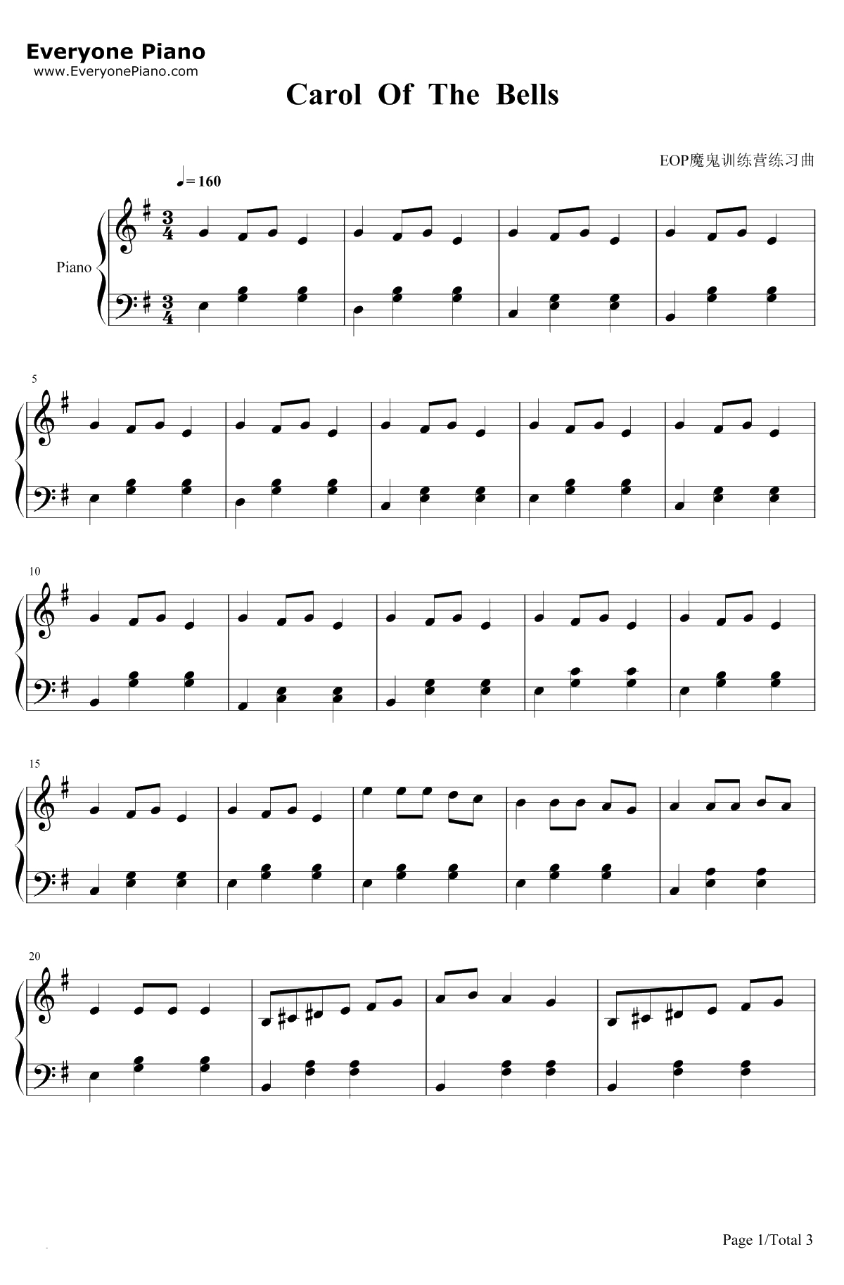 Carol of The Bells钢琴谱-Mykola Dmytrovych Leontovych-钟声颂歌-圣诞歌曲1