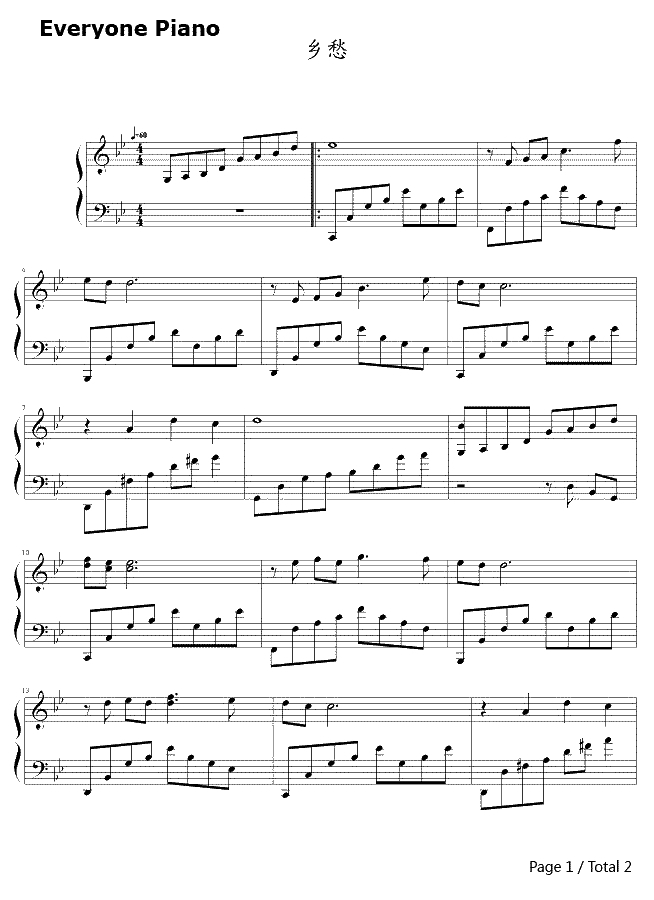 乡愁钢琴谱-理查德·克莱德曼Richard Clayderman-思乡曲-Nostalgy1