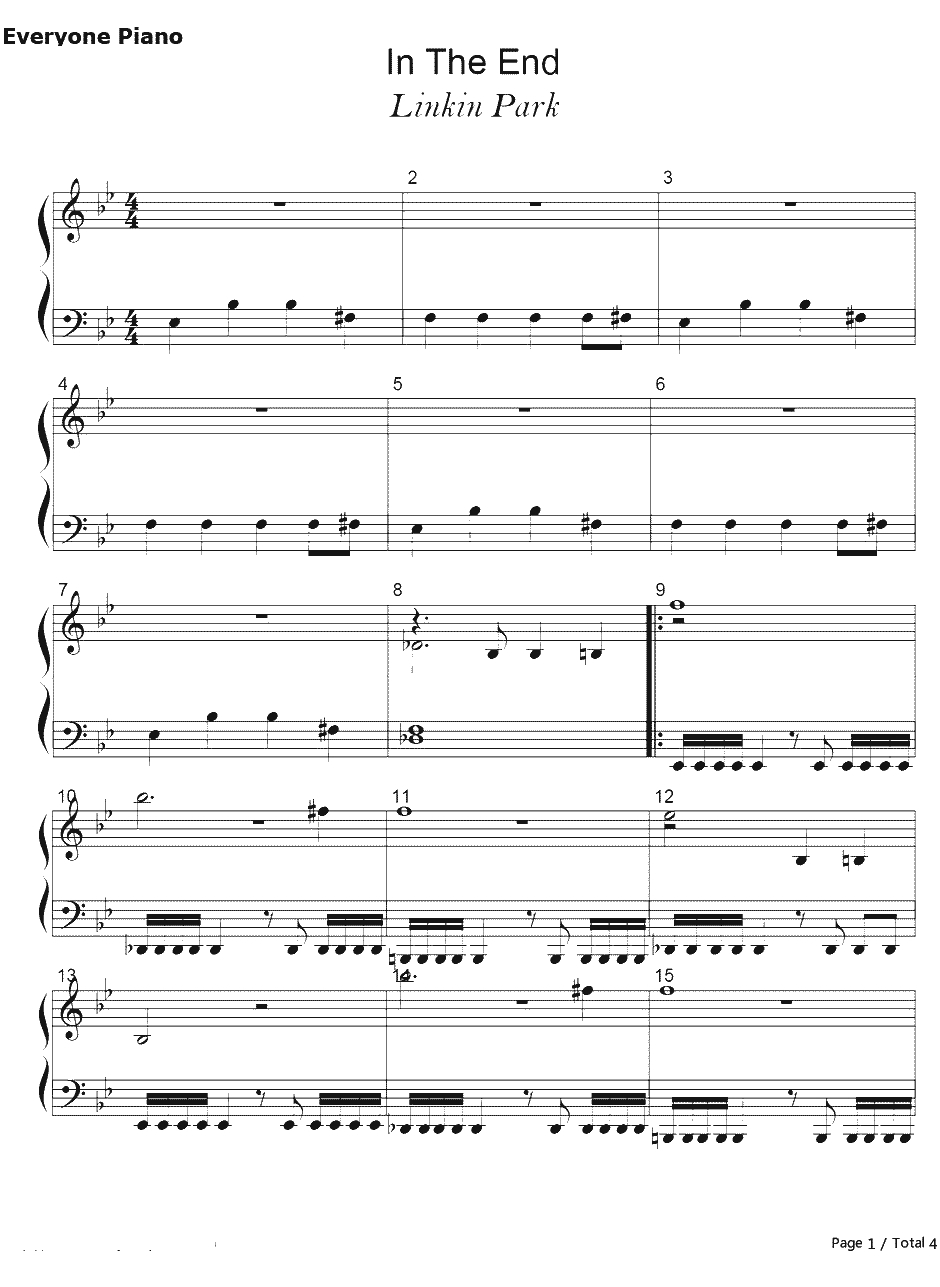 In The End钢琴谱-林肯公园Linkin Park-降B调版1