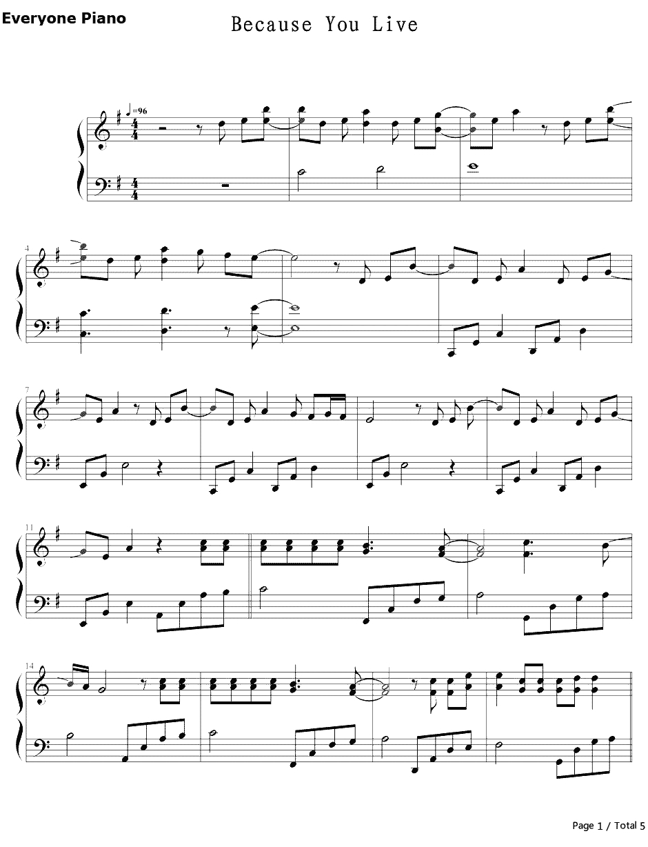 Because You Live钢琴谱-杰西·麦卡尼Jesse McCartney-公主日记插曲1