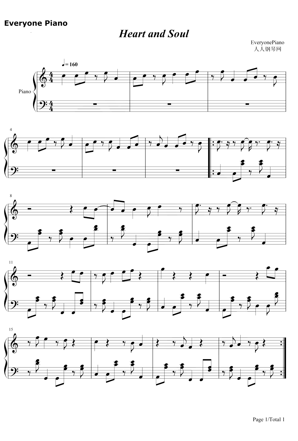 Heart and Soul钢琴曲（iPad mini广告插曲）钢琴谱-霍奇·卡迈克尔HoagyCarmichael1
