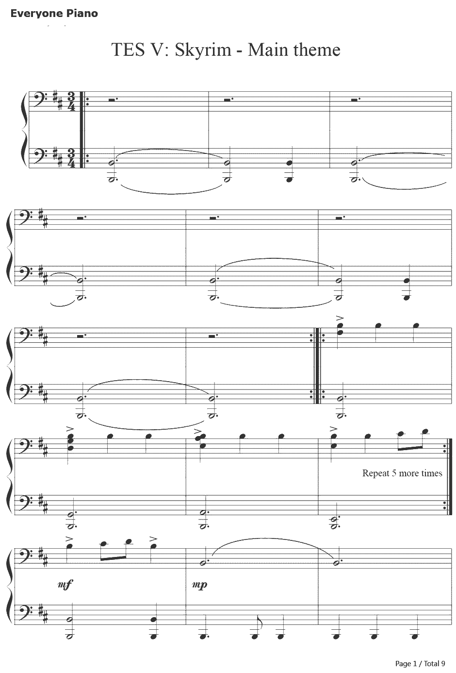 上古卷轴5：天际主题曲钢琴谱-Jeremy Soule1