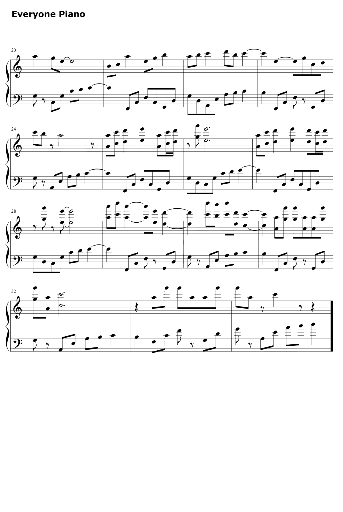 爱殇钢琴谱-小时-东宫插曲-初学者C调简易版2