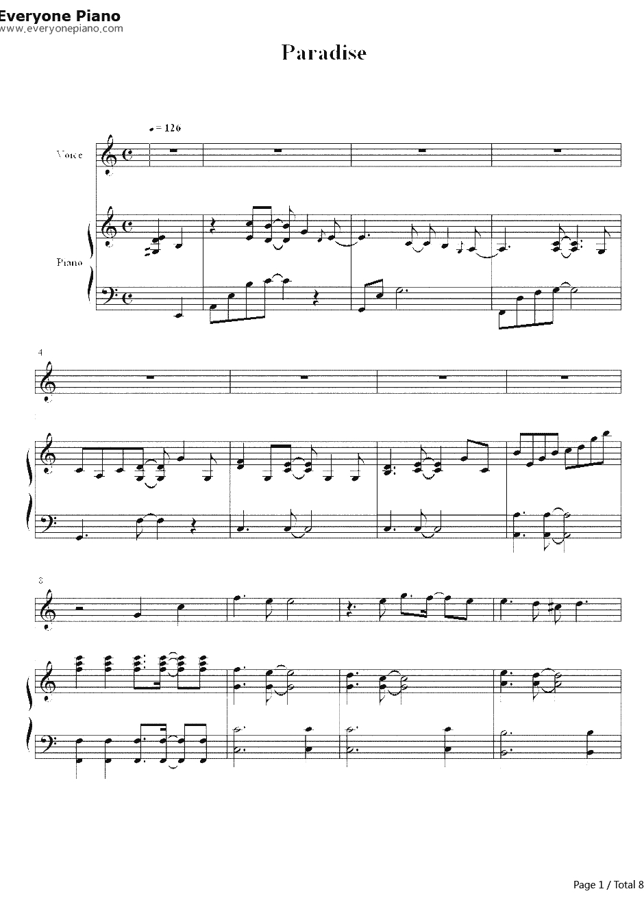 Paradise伴奏钢琴谱-Coldplay-少年派的奇幻漂流主题曲1