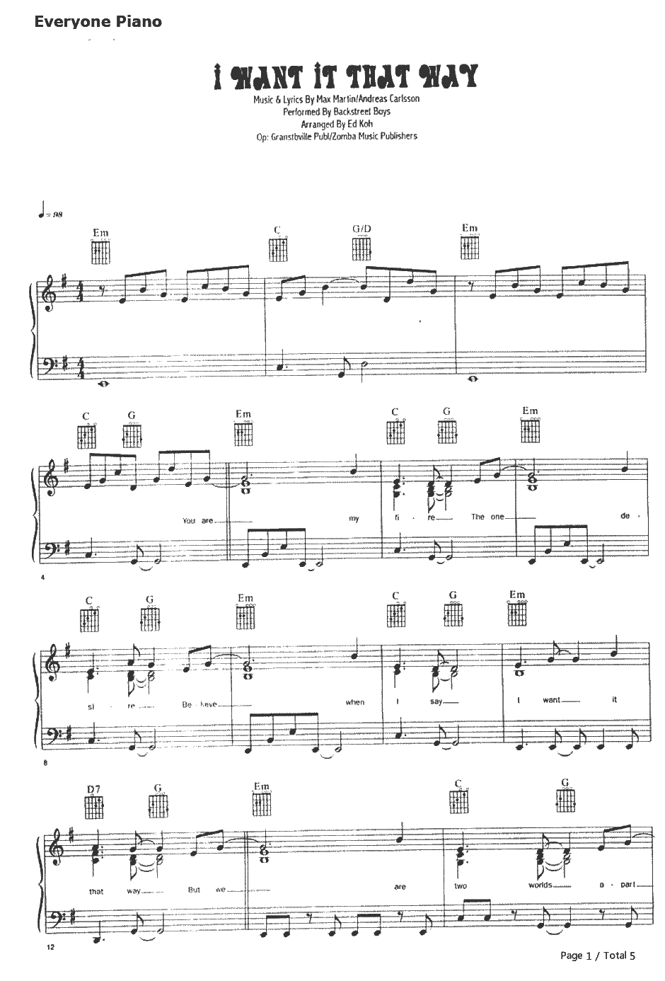 I Want It That Way钢琴谱-后街男孩Backstreet Boys1