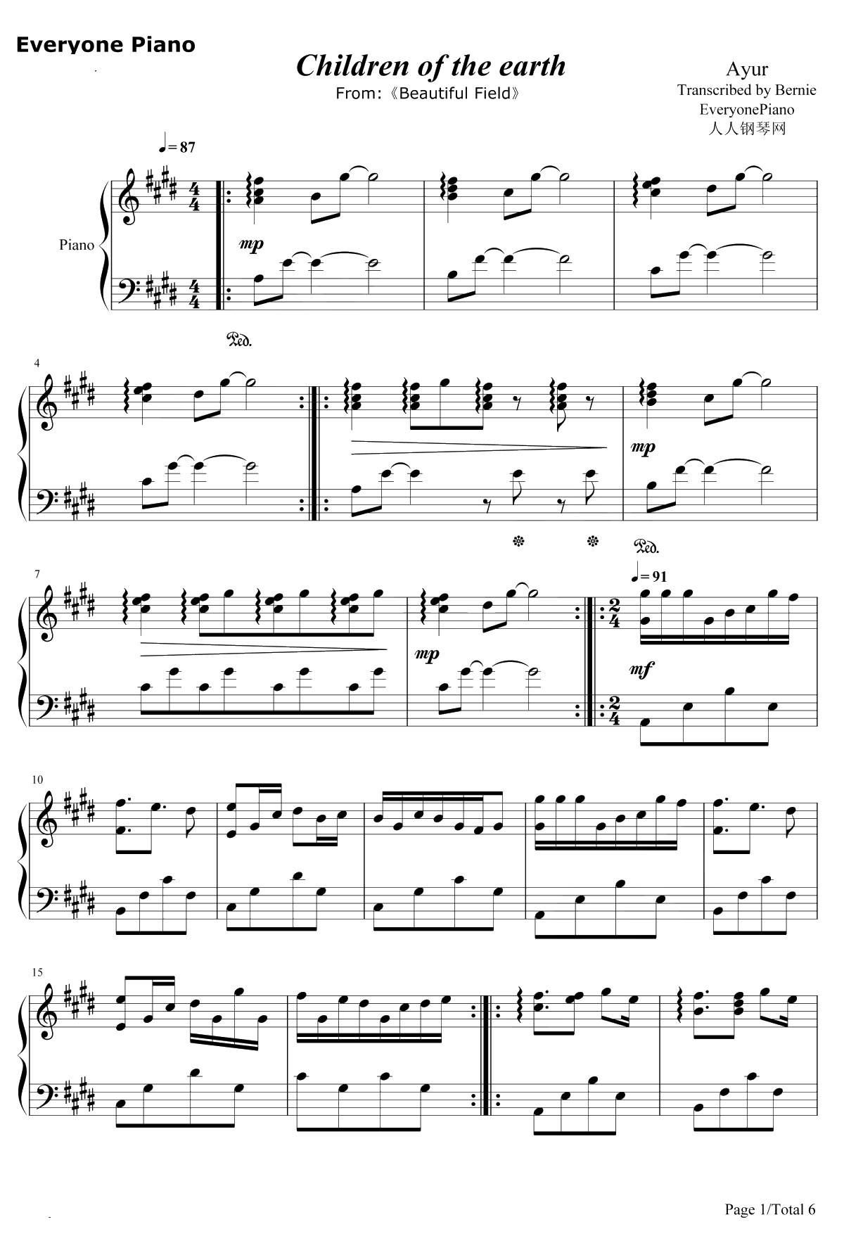 Children of The Earth钢琴谱-Ayur1