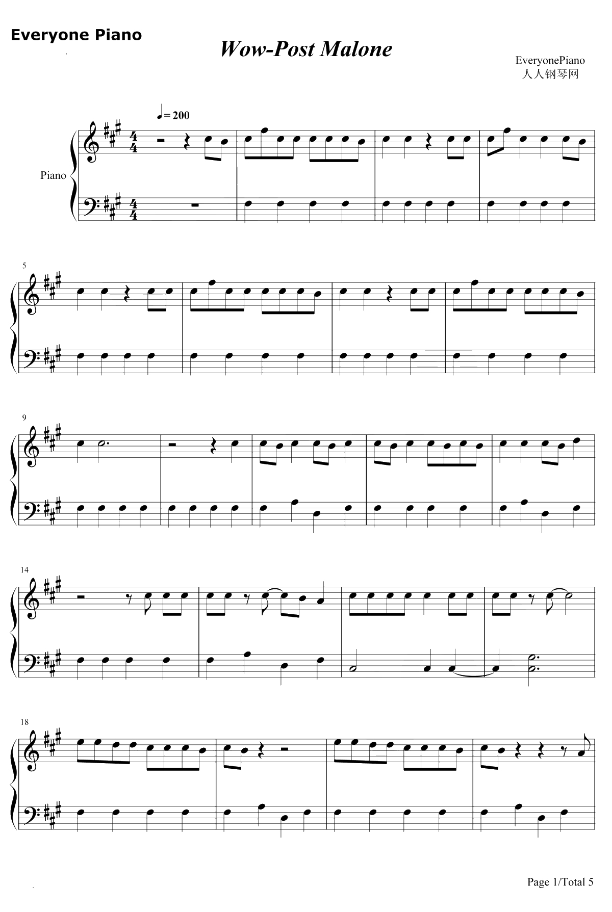 Wow钢琴谱-Post Malone1