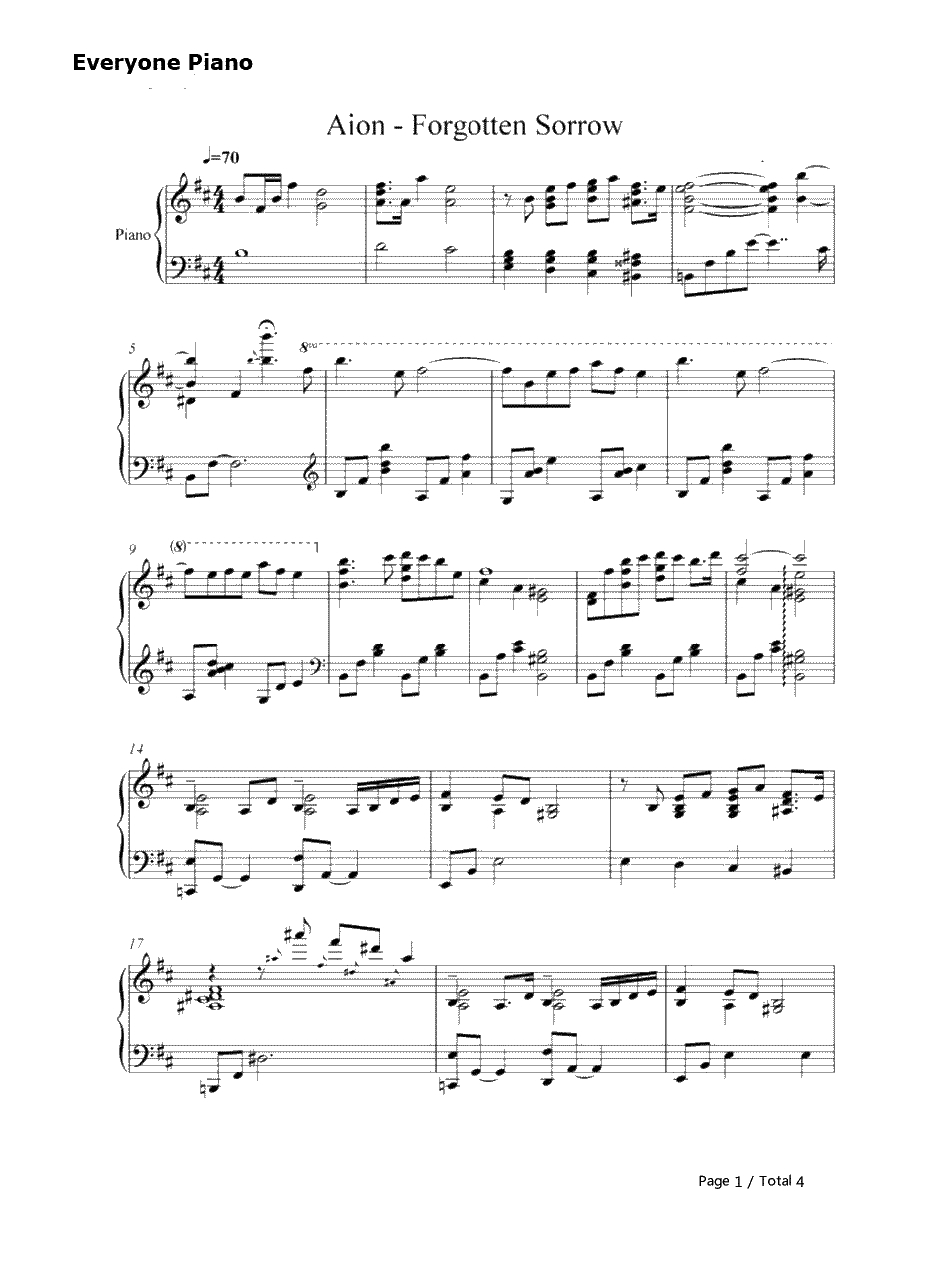 Forgotten Sorrow钢琴谱-Yozoh-Aion-永恒之塔1