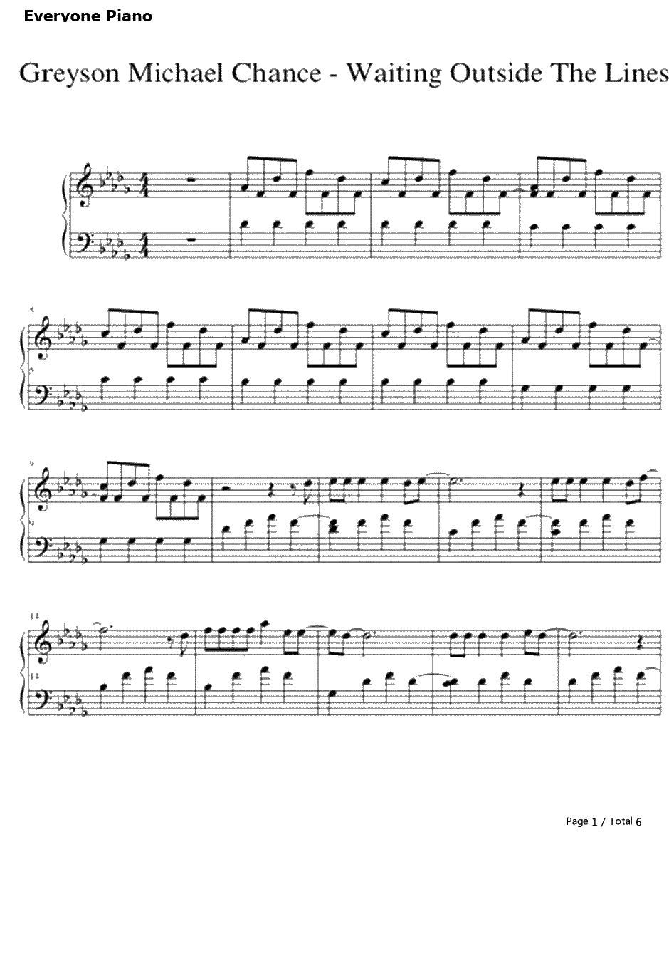 Waiting Outside The Lines钢琴谱-Greyson Chance格雷森·蔡斯1