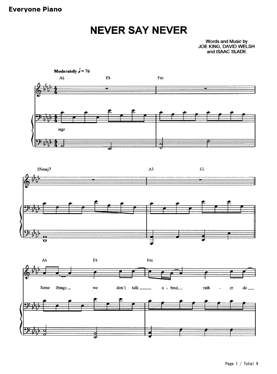 Never Say Never钢琴谱-The Fray-《吸血鬼日记》插曲1