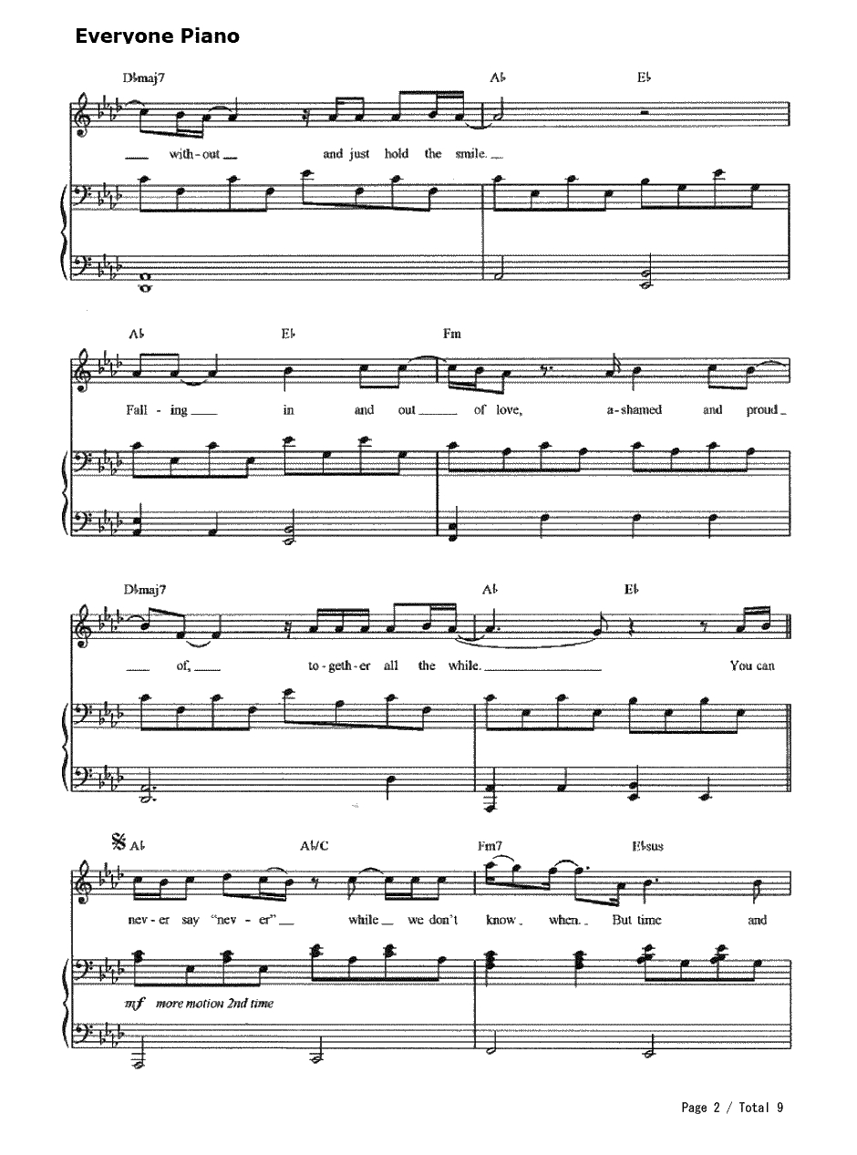 Never Say Never钢琴谱-The Fray-《吸血鬼日记》插曲2