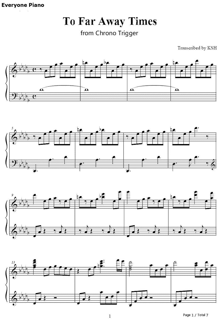 To Far Away Times钢琴谱-Yasunori Mitsuda-《超时空之轮》片尾曲1