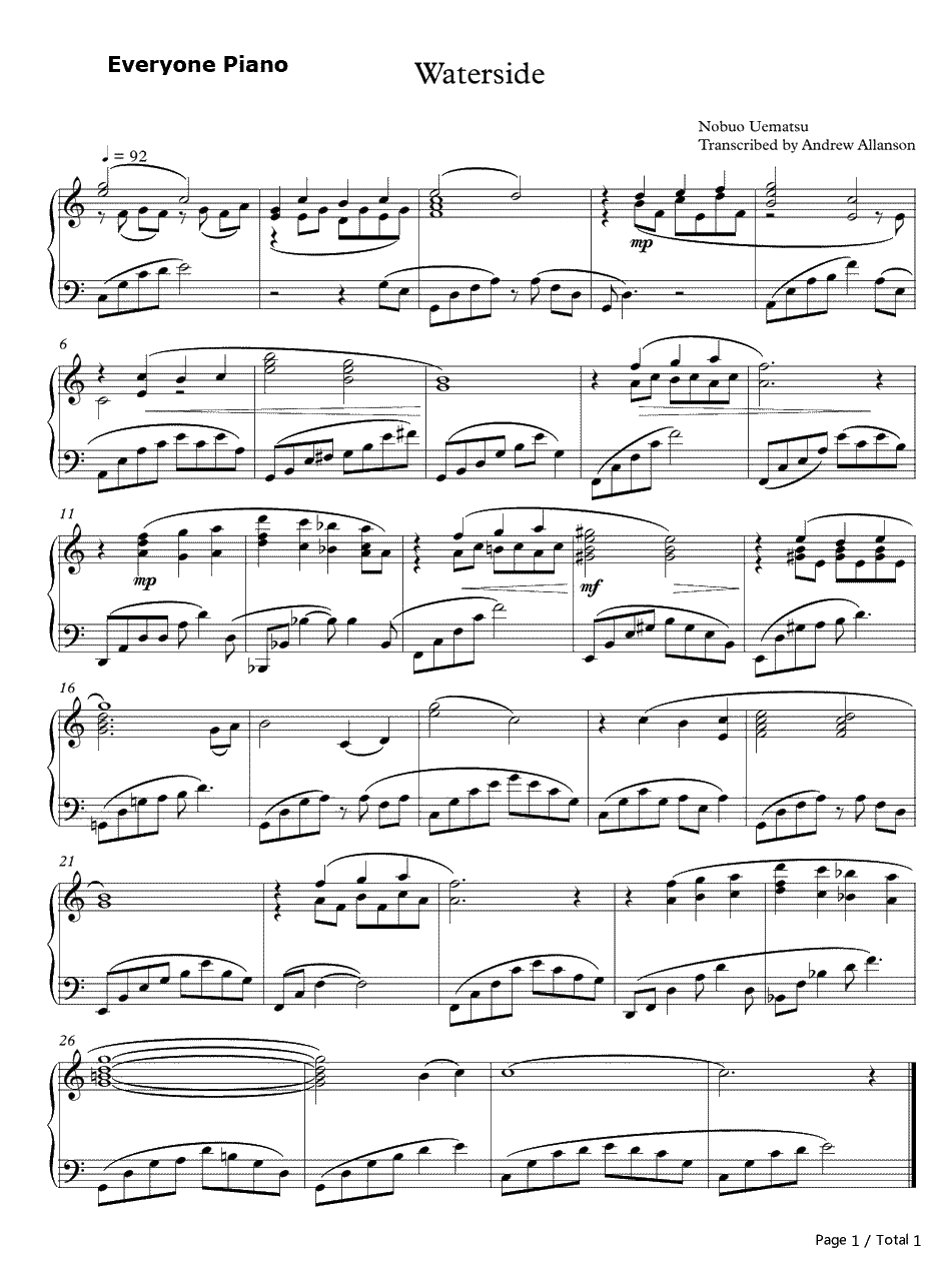 Waterside钢琴谱-植松伸夫Nobuo Uematsu1