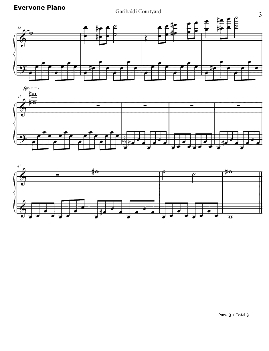Garibaldi Courtyard钢琴谱-Michiru Yamane-《恶魔城：暗黑的诅咒》原声3