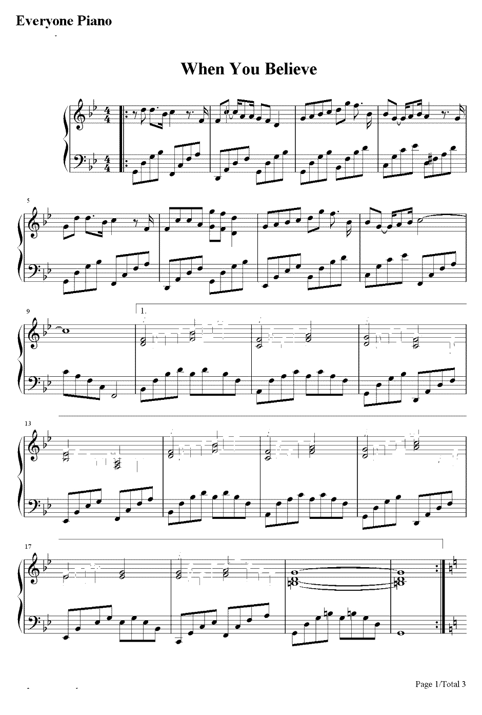 When You Believe钢琴谱-Mariah Carey & Whitney Elizabeth Houston1