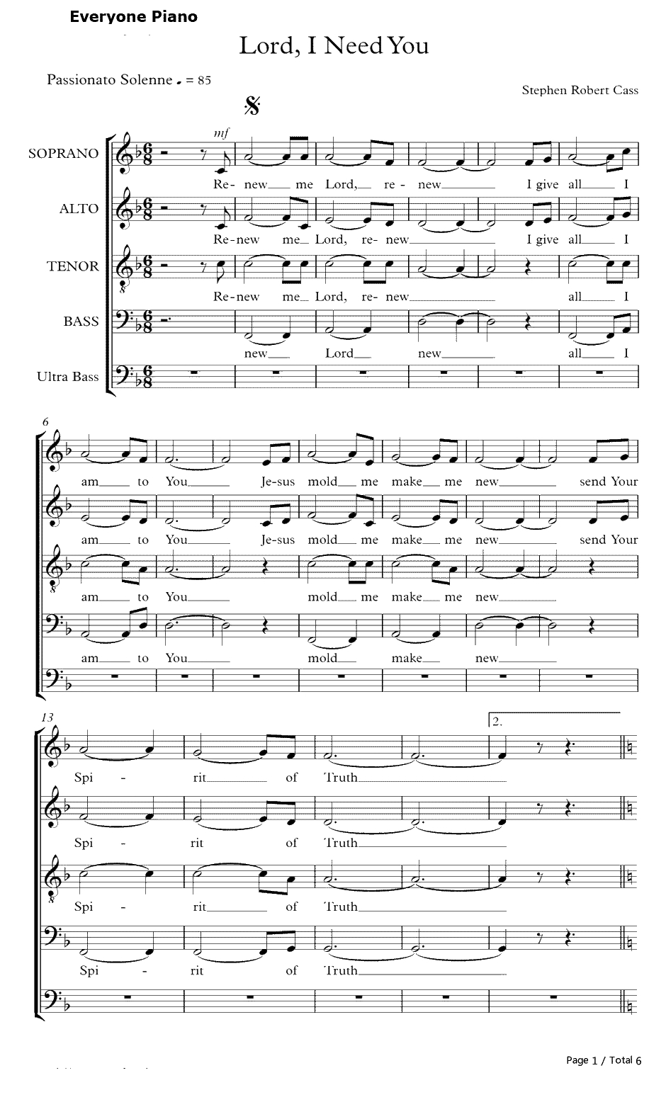 Lord I Need You钢琴谱-克里斯托弗·德韦恩·汤姆林1