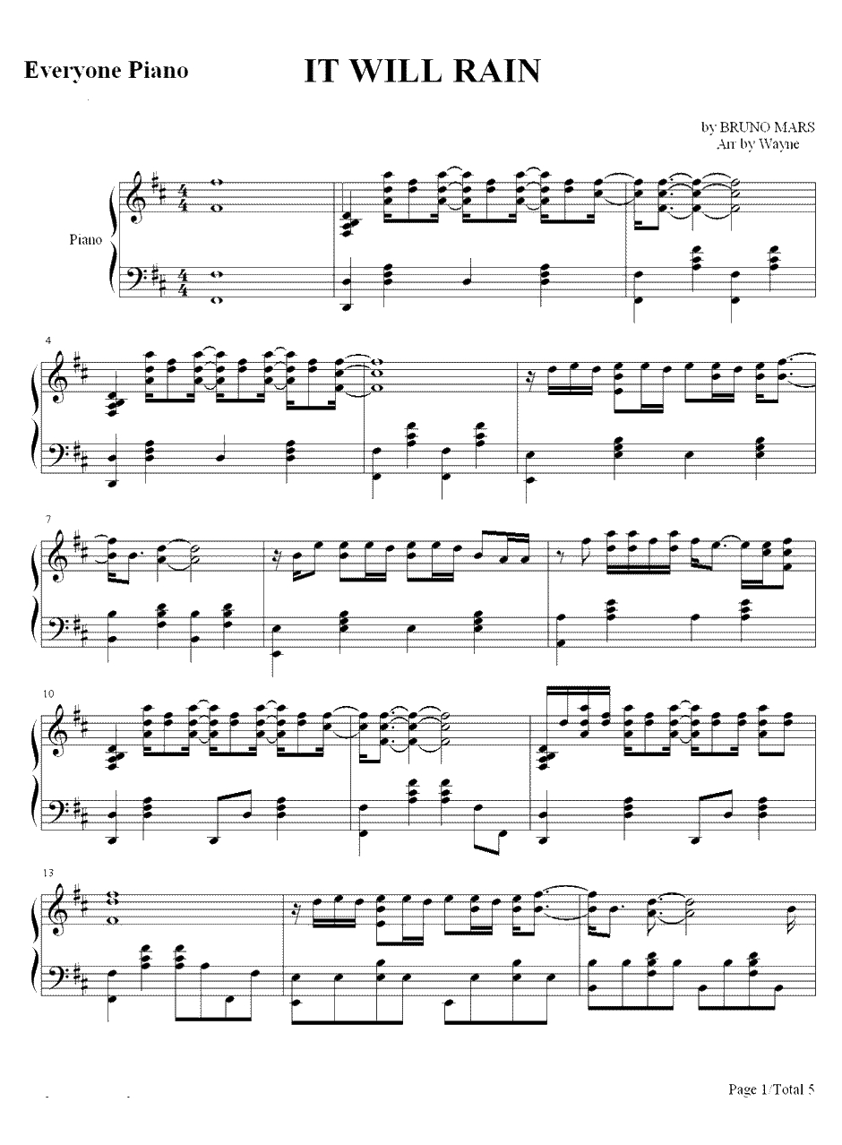 It Will Rain钢琴谱-Bruno Mars1