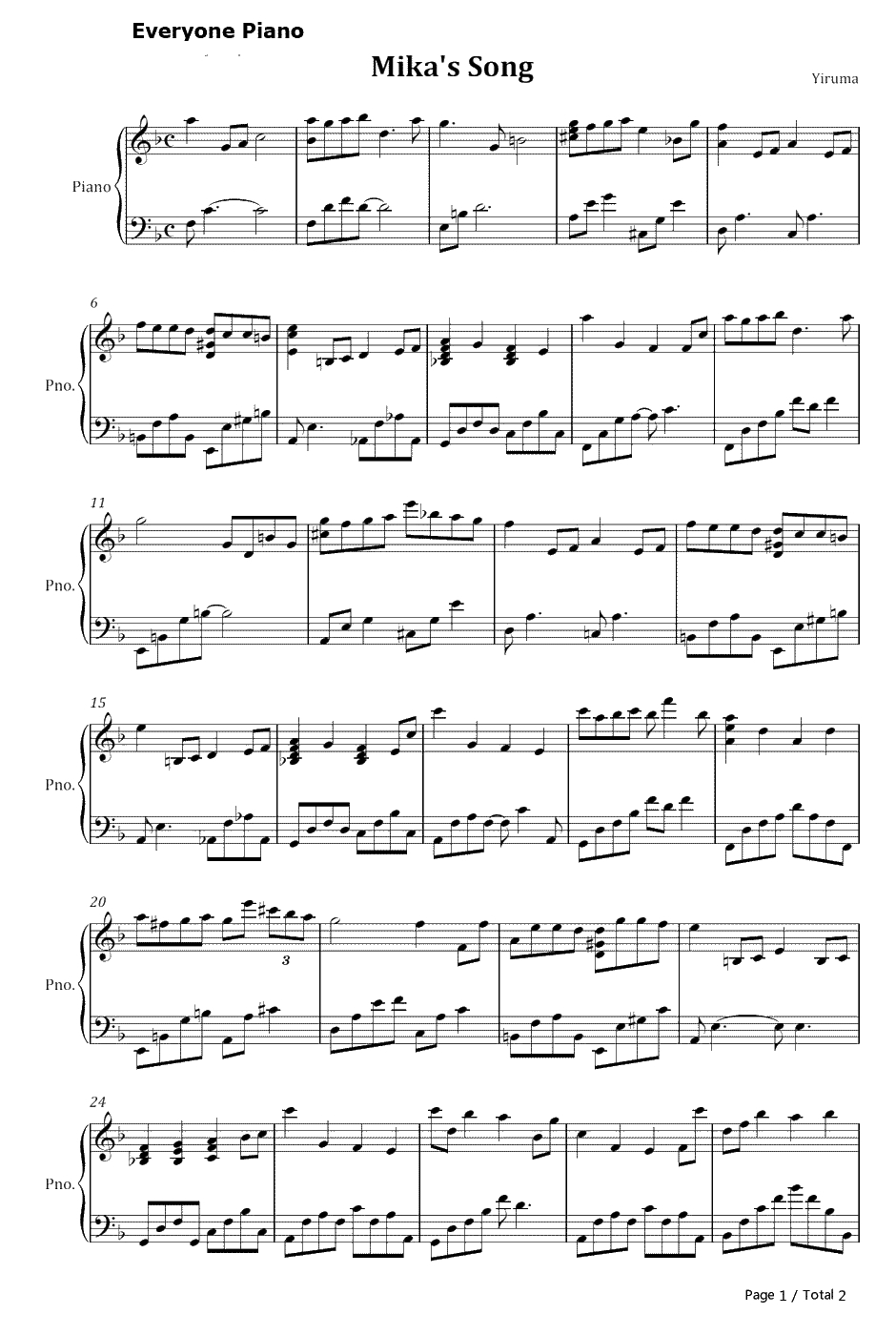 米卡的歌钢琴谱-李闰珉Yiruma1