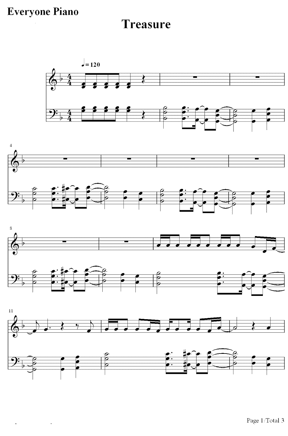 Treasure钢琴谱-Bruno Mars1