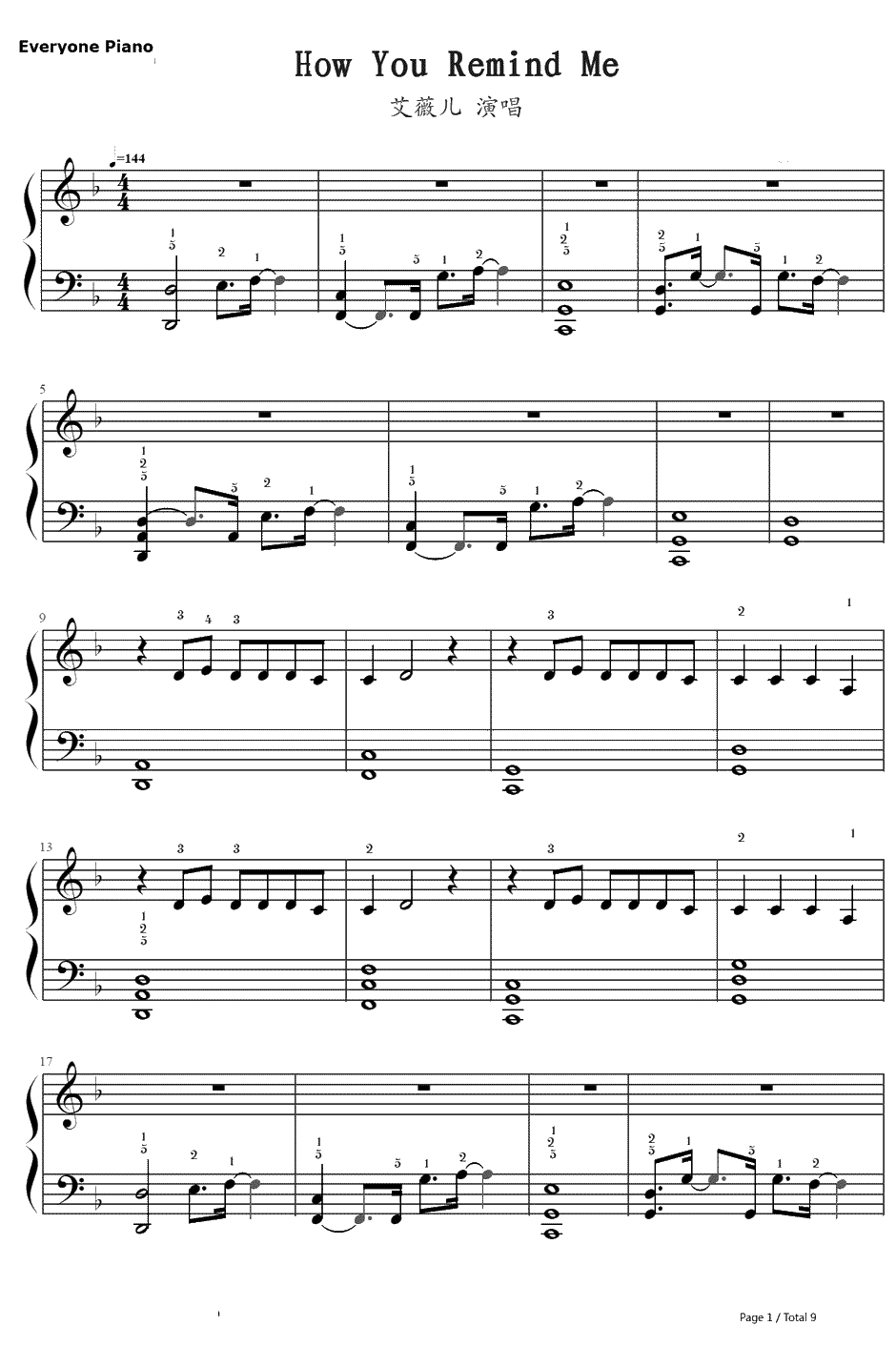 How You Remind Me钢琴谱-Avril Lavigne-《海贼王剧场版：Z》主题曲1
