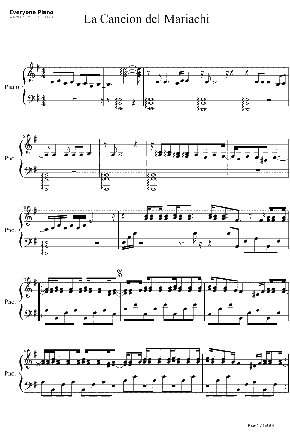 Cancion Del Mariachi钢琴谱-Los Lobos & Antonio Banderas1